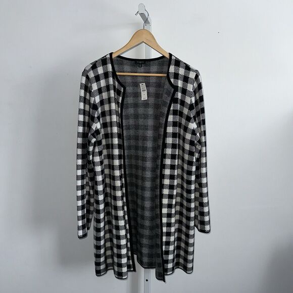 Talbots Buffalo Check Cardigan Sweater Women's Plus 1X NWT Plaid Wool Blend Open - Picture 7 of 13